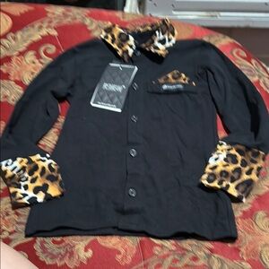 Black Shirt with Leopard Print Accents